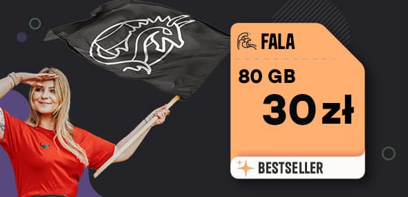 kobieta z flagą Mobile Viking i plan Fala z 80GB za 15 zł