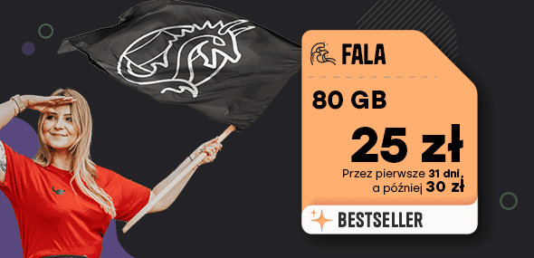 kobieta z flagą Mobile Viking i plan Fala z 80GB za 15 zł