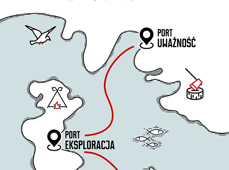 Fragment mapy z zaznaczonymi portami