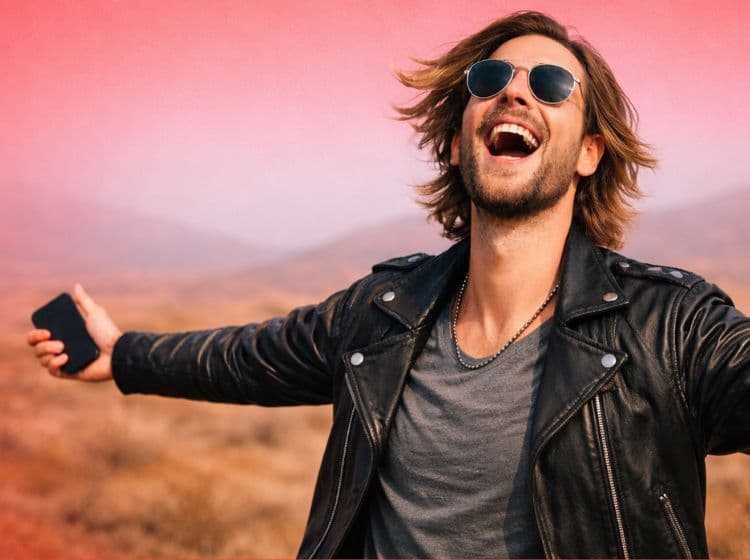 uśmiechnięty mężczyzna, który pokazuje, jaką wolność daje karta sim