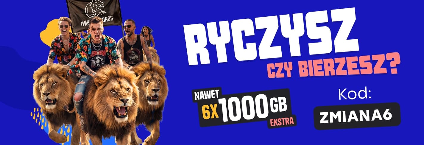 Baner z ofertą Mobile Vikings: duży pakiet danych i pierwszy miesiąc za 1 zł