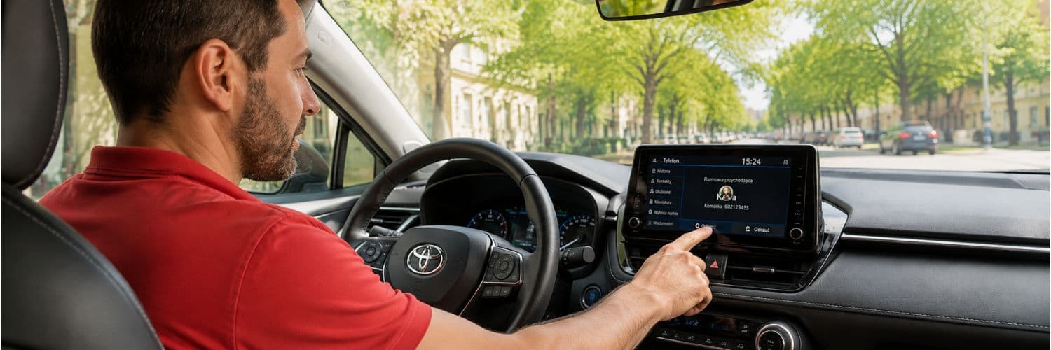 mężczyzna odbiera połączenie telefoniczne w aucie