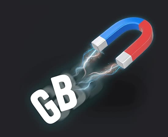 A red and blue magnet attracts the letters GB symbolizing gigabytes
