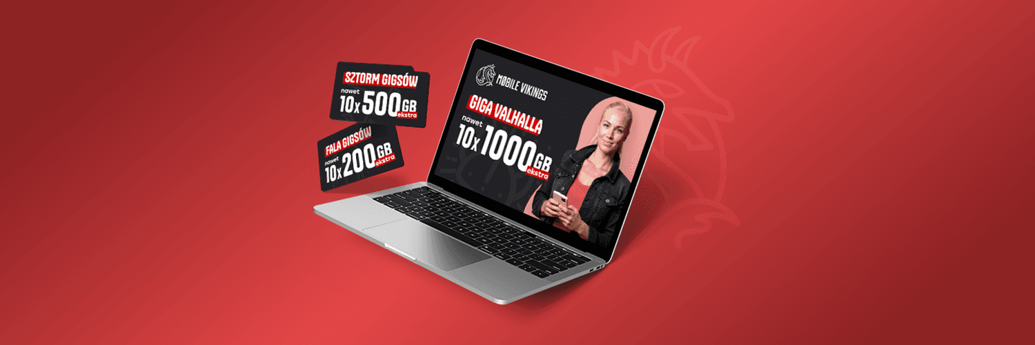 Laptop z grafiką informującą o promocji Ekstra GB