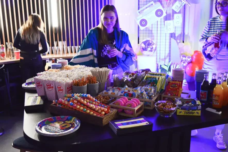 table laden with food reminiscent of the 90s and 2000s